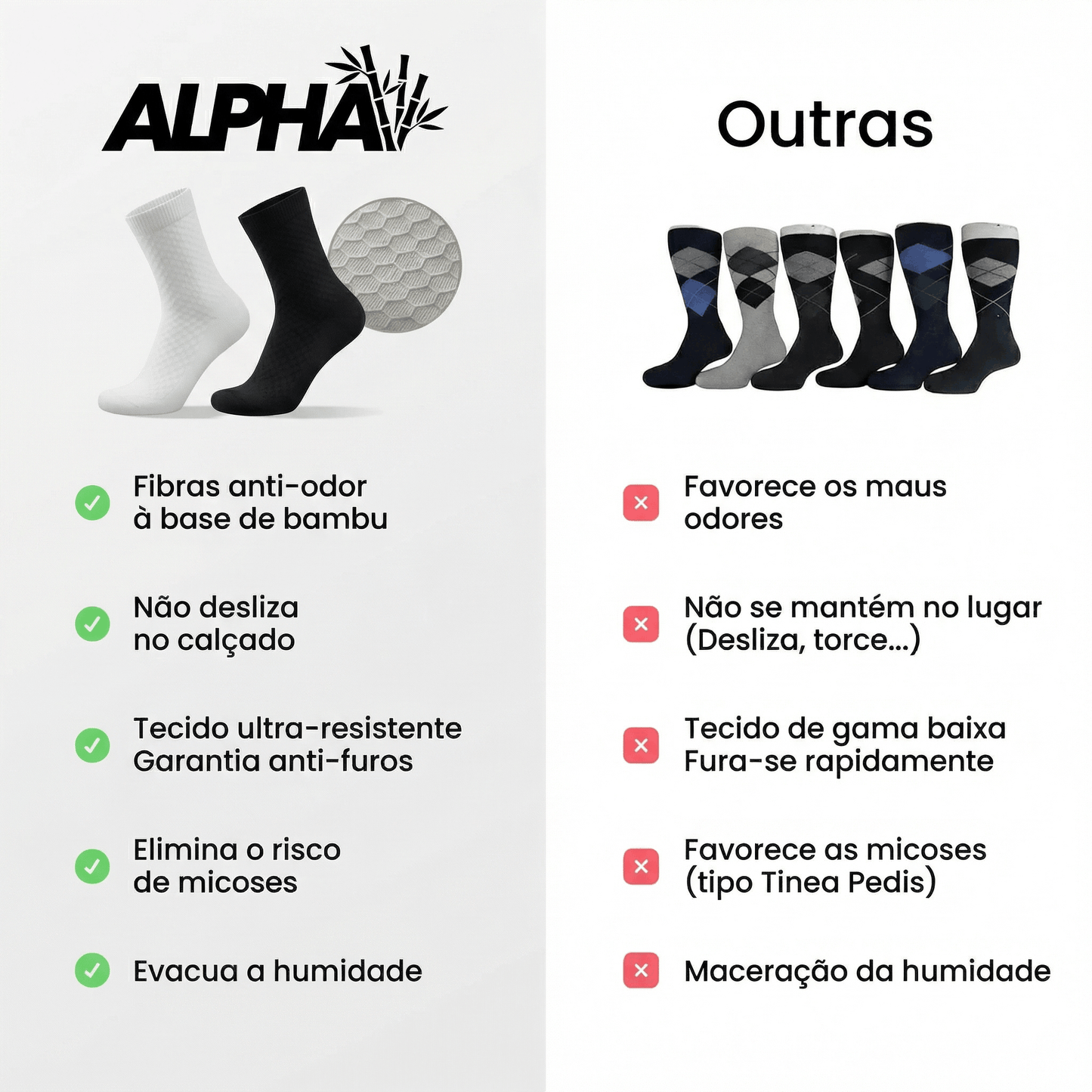 Meias Alphav de cano médio em fibra de bambu premium